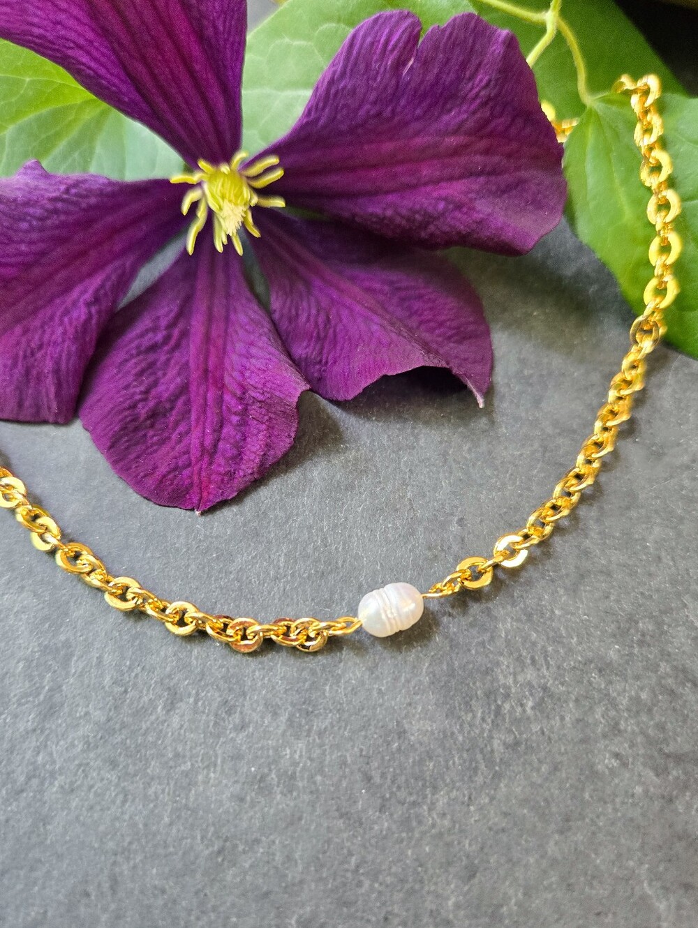 NWT Artisan-Made 24k Gold Plated Single Pearl Necklace